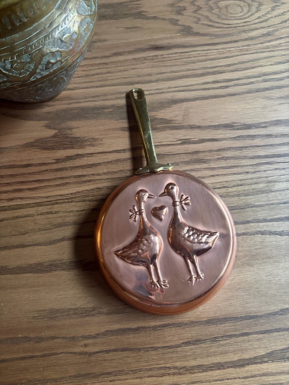 Vintage Copper Goose Pan Brass Handle Wall Hanging Copper Pan Farmhouse Decor